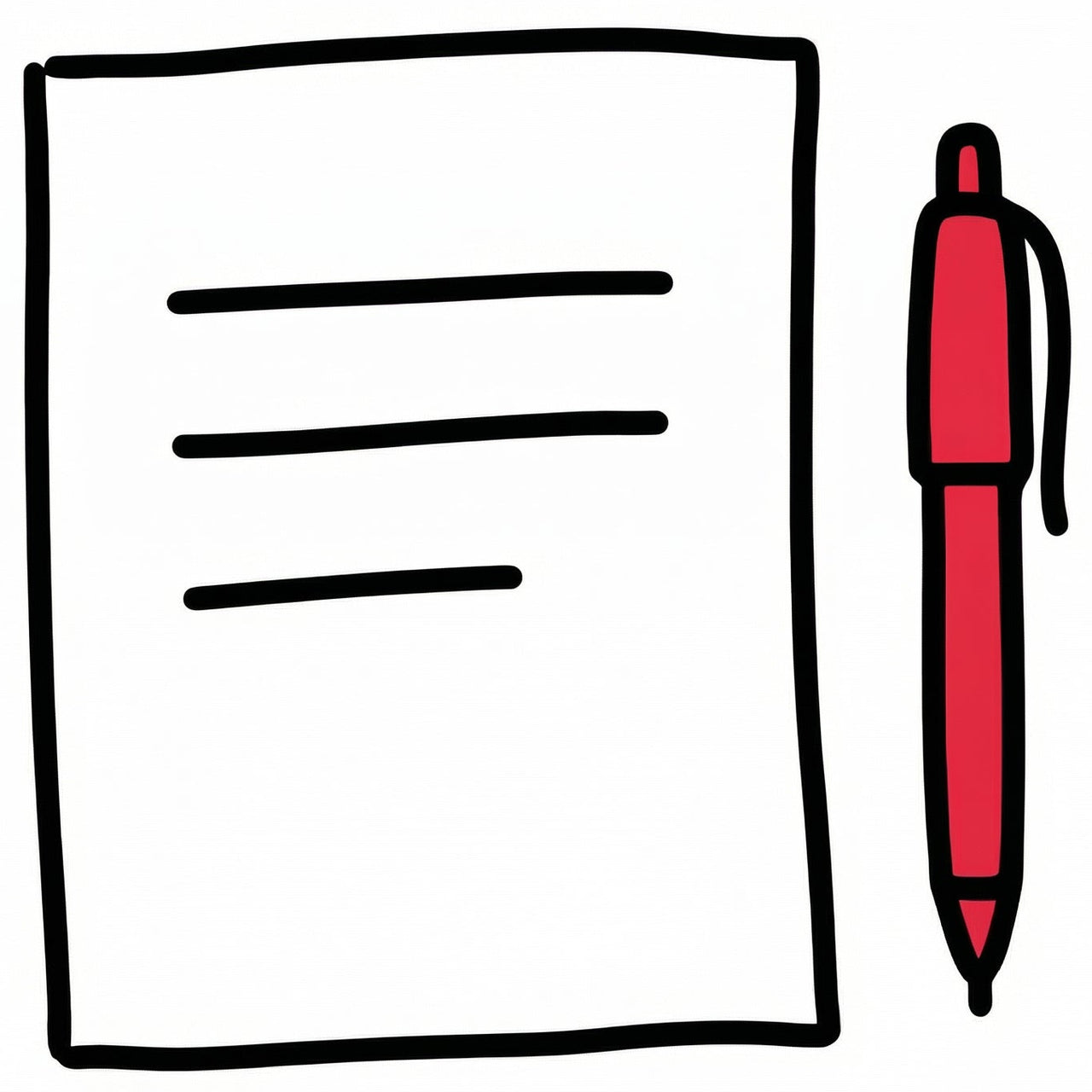 Illustration of a piece of paper with lines and a red pen on a white background