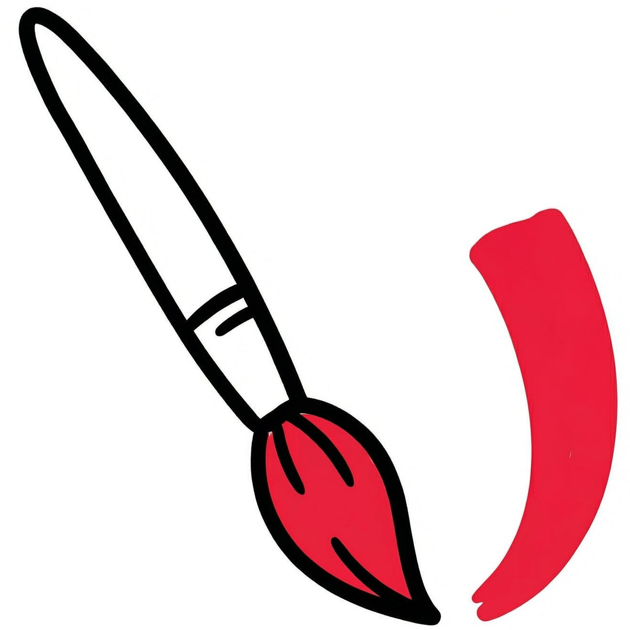 Red paintbrush with a stroke on a white background