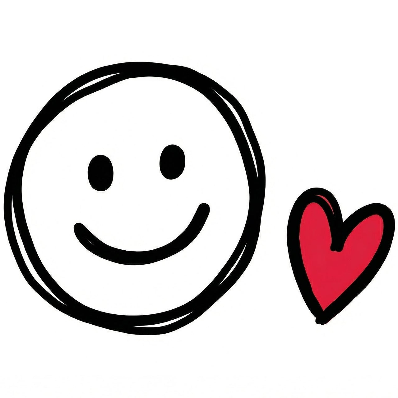 Smiley face and red heart on a white background